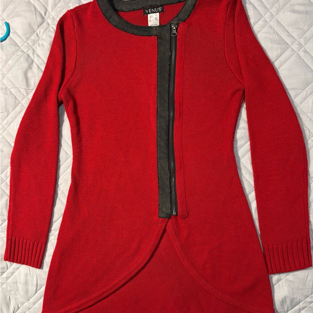 VENUS Red and Black Cardigan Sweater with Zipper
